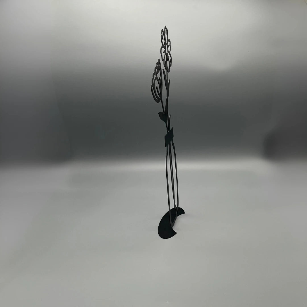 Metalldekoration Vase mit Blumen als Aufsteller in schwarz