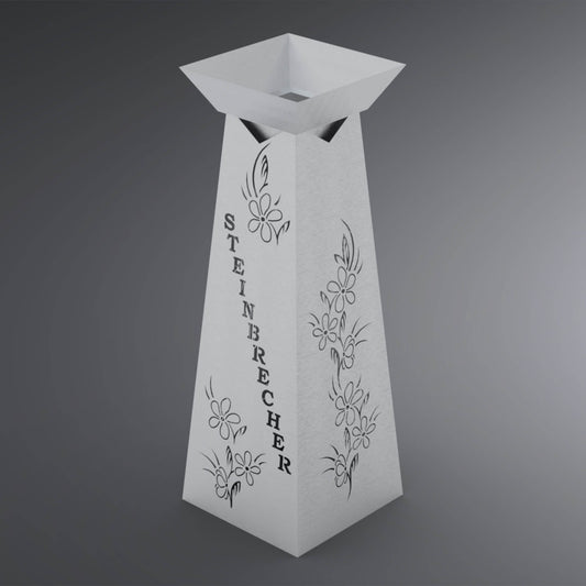 Ansicht auf Blumensäule auf zwei Seiten mit Namen und Blumen