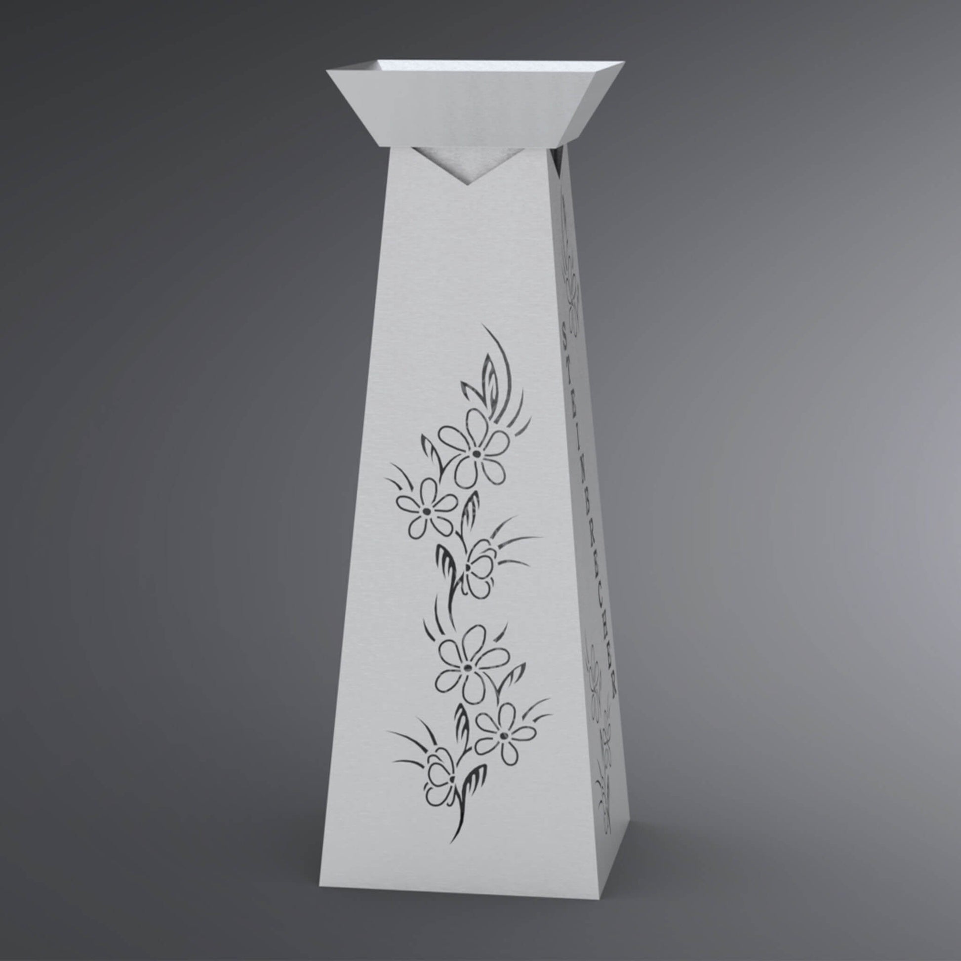 Seite einer Blumensäule in grau mit Blumenranke