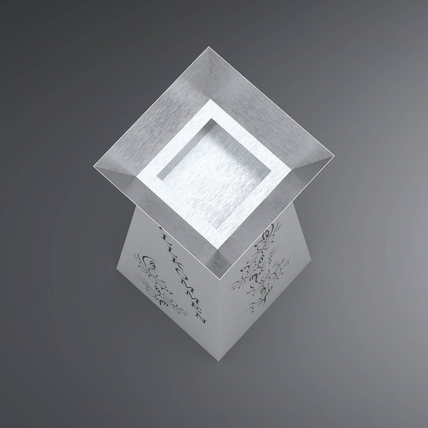 3D Modell in silber von einer viereckigen Blumensäule von oben.