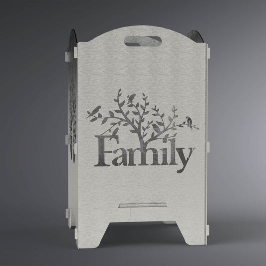 Feuertonne Motiv Family mit wachsenden Baum aus dem m.