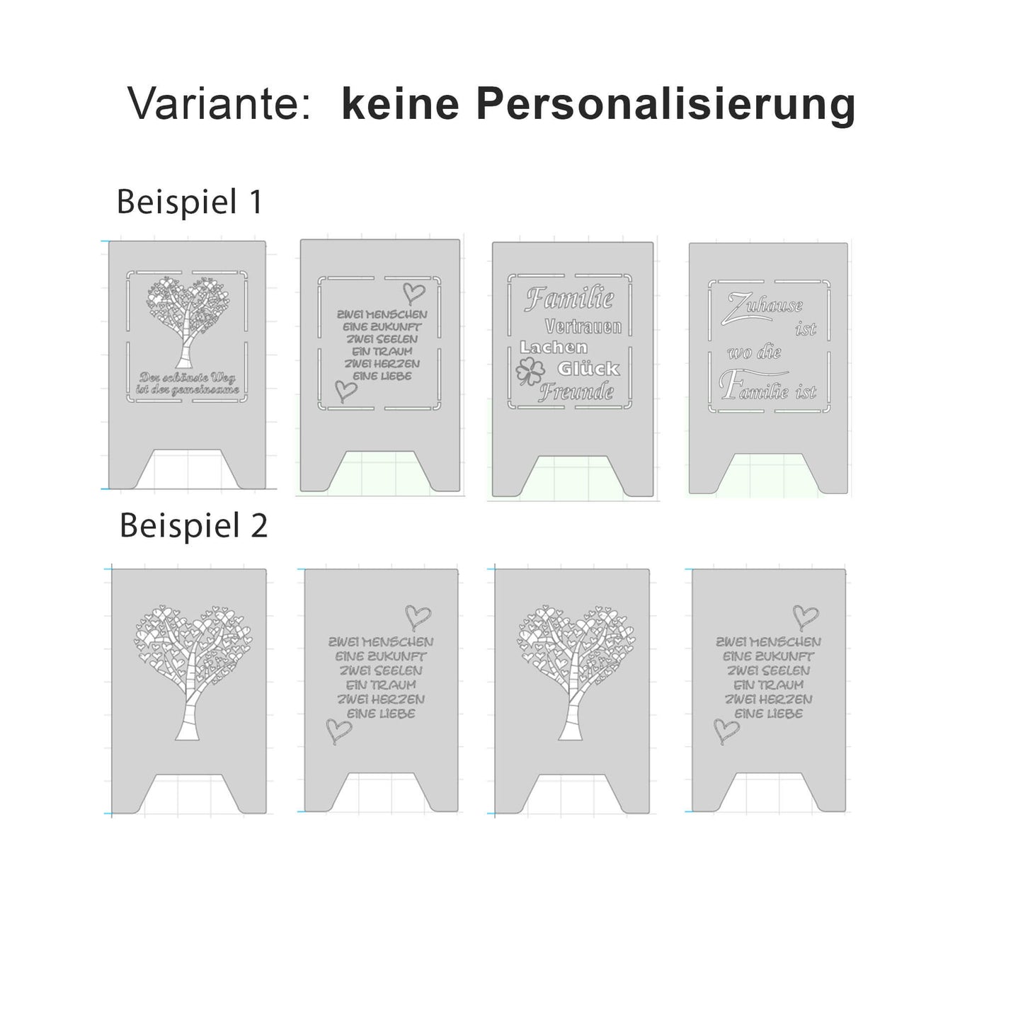 Übersicht von Zeichnungen für eine Feuertonne ohne Personalisierung