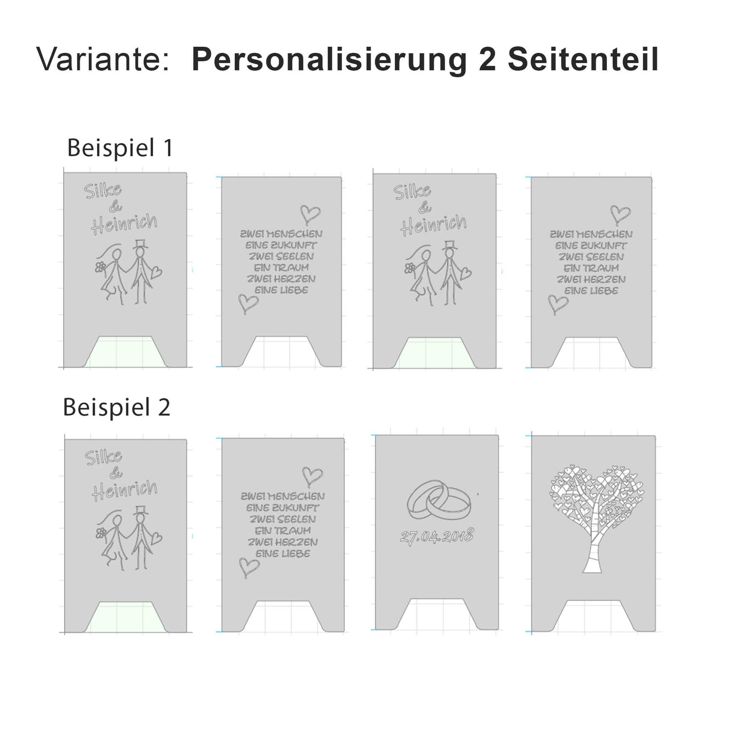 Zeichnungen als Übersicht für die Zusammenstellung einer Feuertonne mit 2 personalisierten Seitenteilen