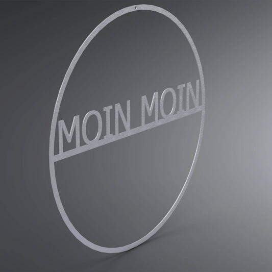 Dünner, ausgehöhlter Kranz. Mittig steht auf einer Linie: "Moin Moin". Seitliche Ansicht.