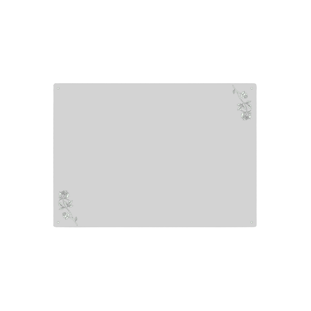 Rosen sind in der Ecke unten links und oben rechts auf einem grauen Rechteck