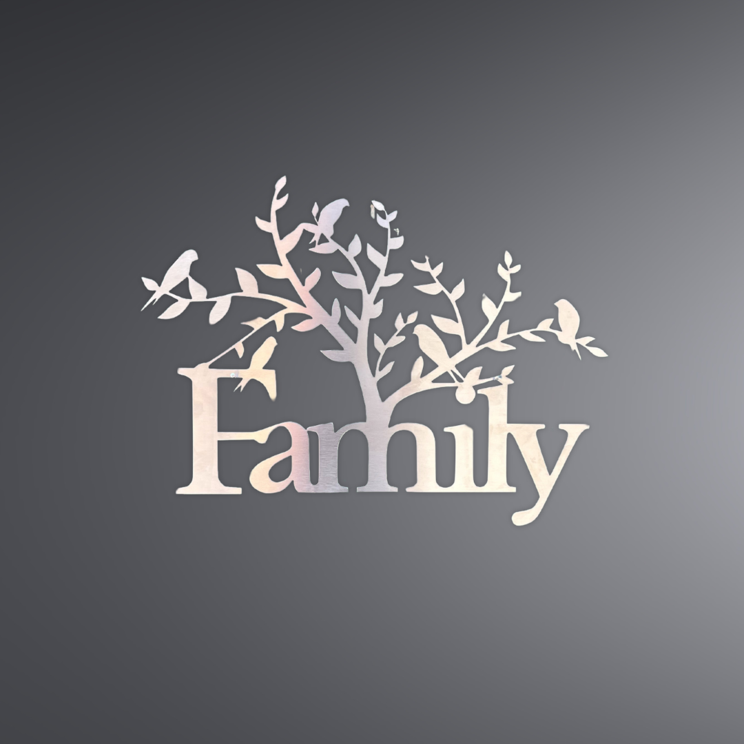 silberne Schrift (family) mit einem Baum aus dem m wachsend