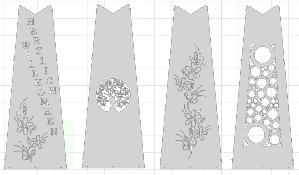 Vier Seitenteile mit unterschiedlichen Motiven einer Blumensäule