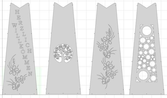 Vier Seitenteile mit unterschiedlichen Motiven einer Blumensäule