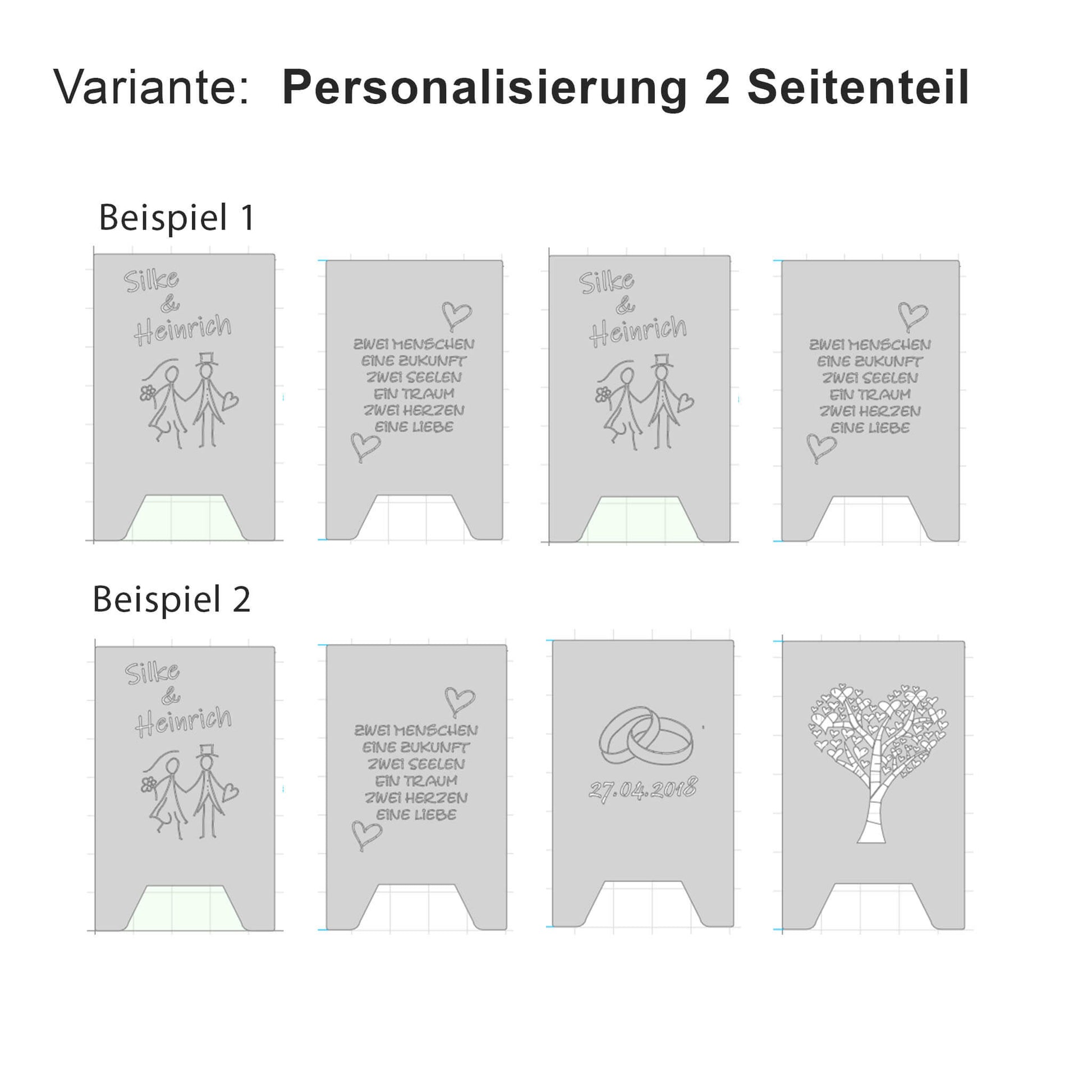 Zeichnungen als Übersicht für die Zusammenstellung einer Feuertonne mit 2 personalisierten Seitenteilen 
