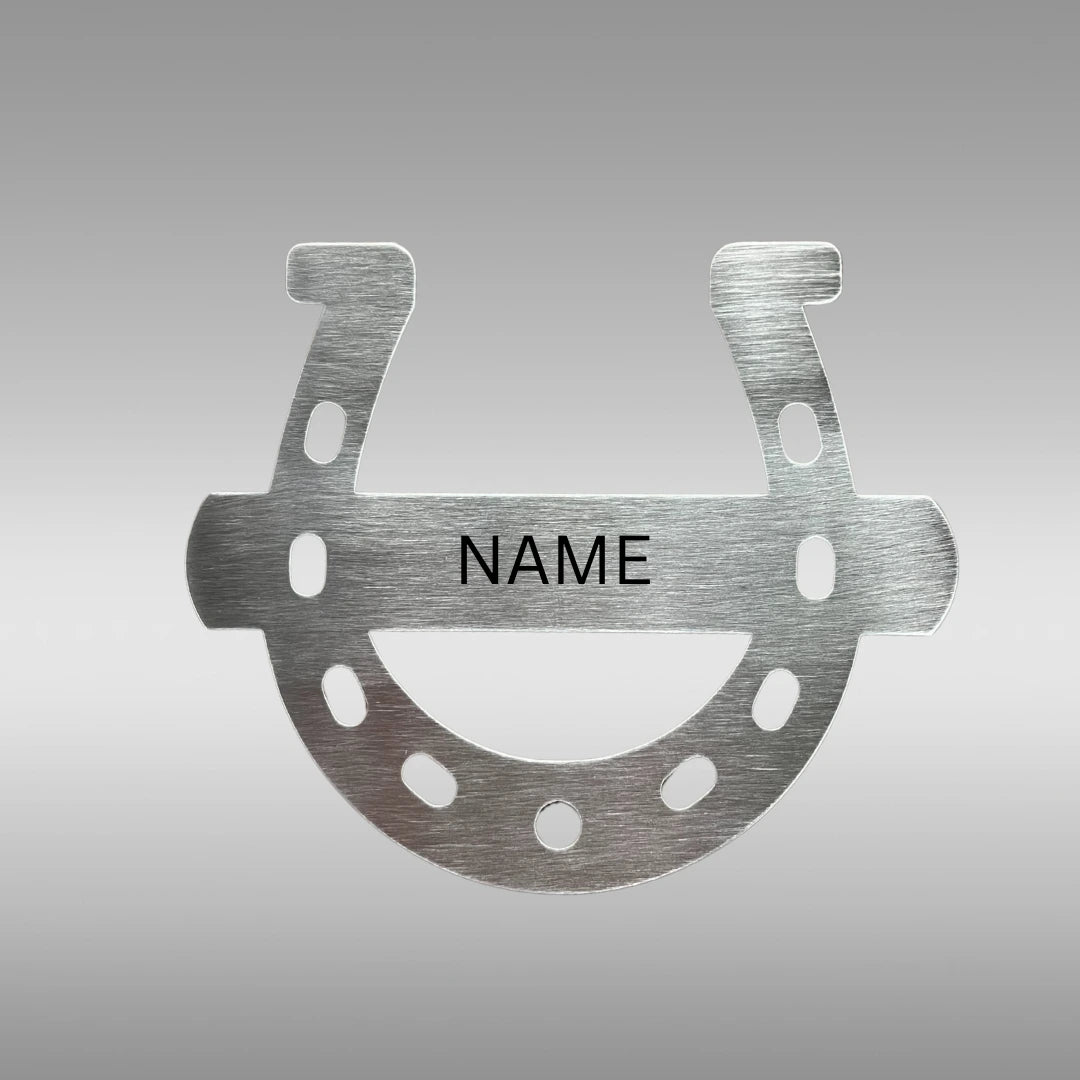 Edelstahl Hufeisen mit Platz für einen eingravierten Namen 