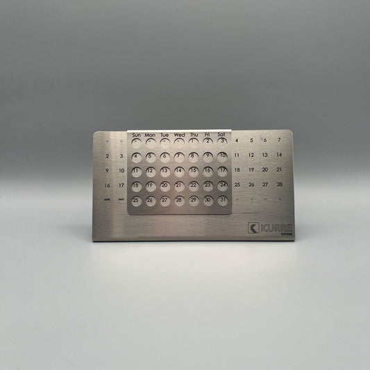 silbener Kalender mit Schieberegler Frontalansicht